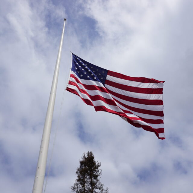An American flag at half mast