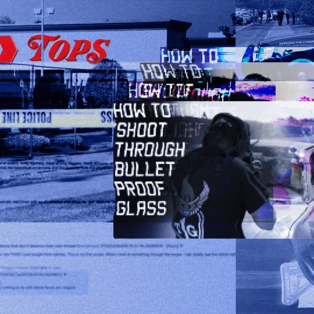 Collage of images of the Tops Friendly Market in Buffalo, NY and images from online communities and videos