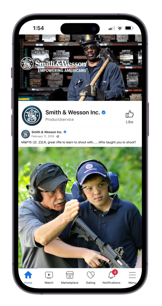 Display of a Smith & Wesson Inc. social media post